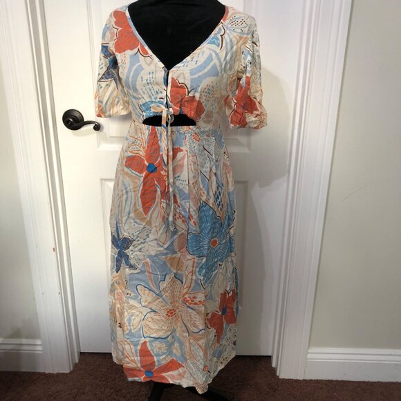 Boho‎ Women's Floral Maxi Dress By Band Of The Free XS V-Neck & Puff Sleeve NWT - Picture 2 of 9